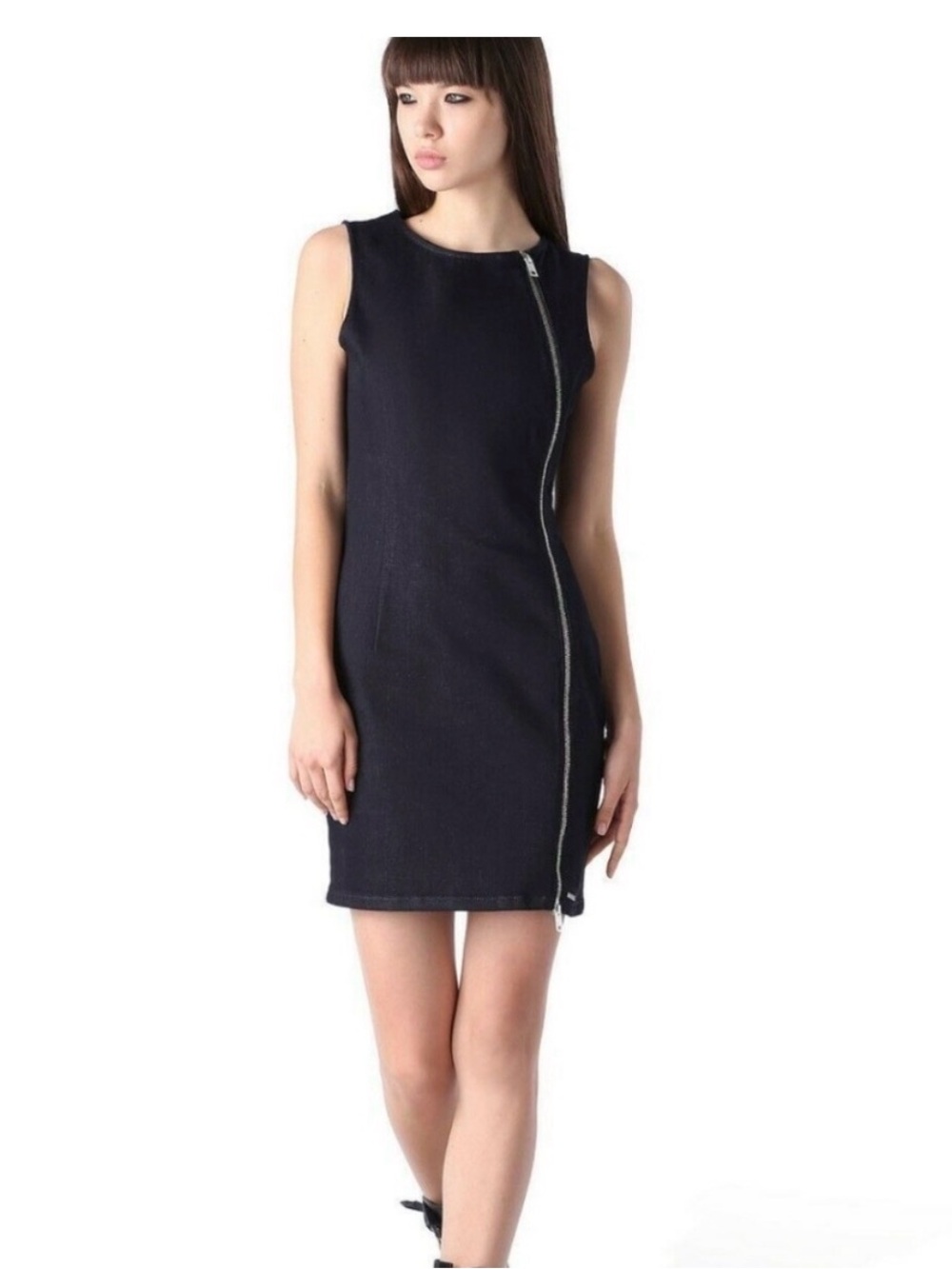 Diesel Denim, Navy Blue Mini Dress with Side Zip. Size Small